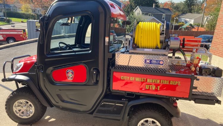 A fire fighting UTV with a skid unit.