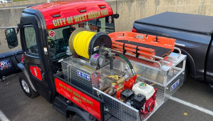 A carefully prepared UTV with a skid designed for transferring personnel and equipment to emergencies.