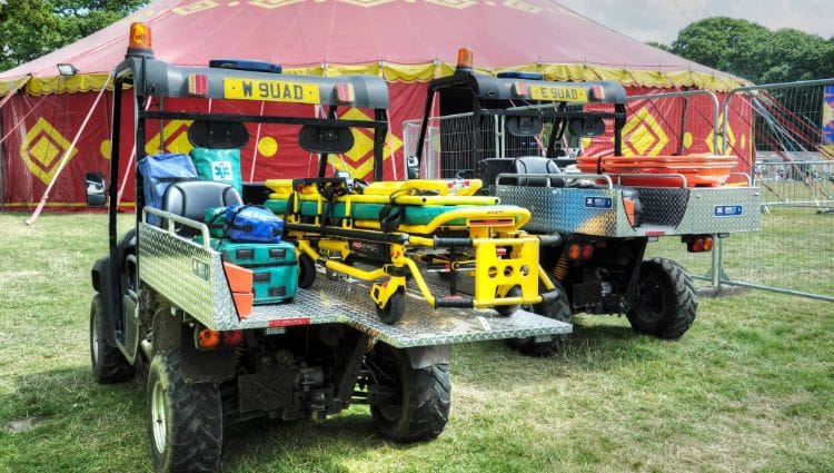 UTVs Customized For Theme Park Management Waiting Outside An Attraction